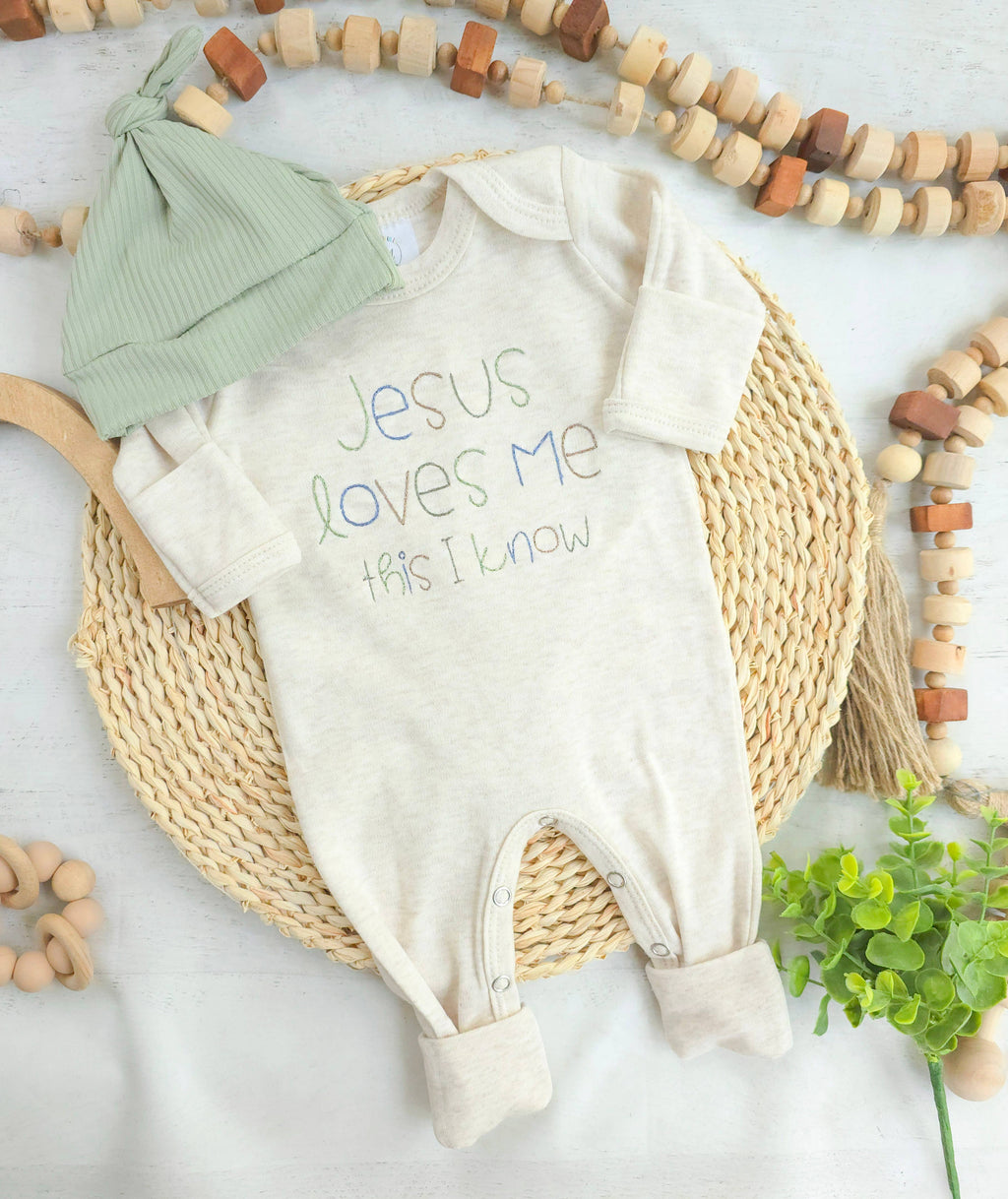 Baby Romper Only Jesus Loves Me -Blue/Green