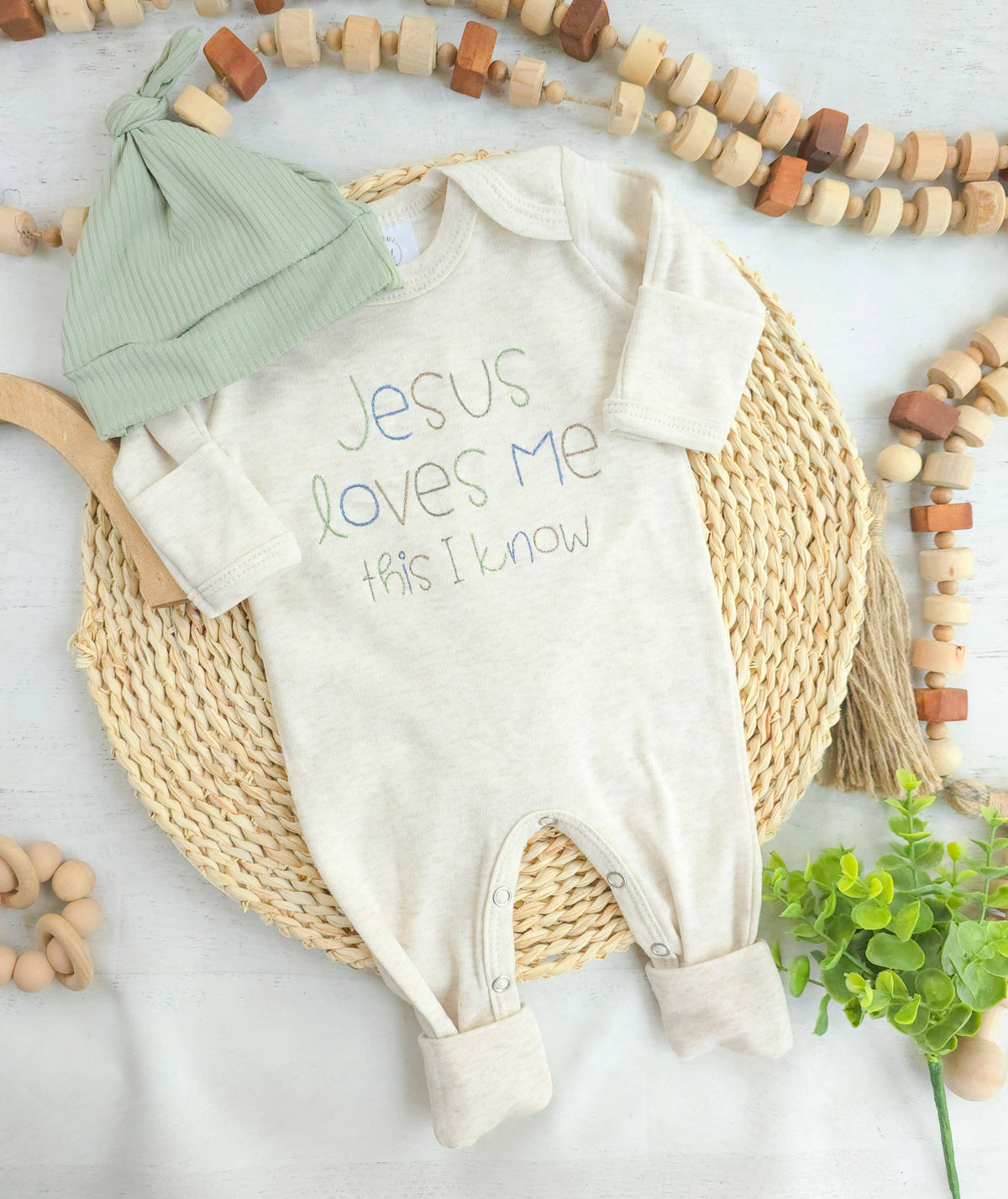Baby Romper Only Jesus Loves Me -Blue/Green