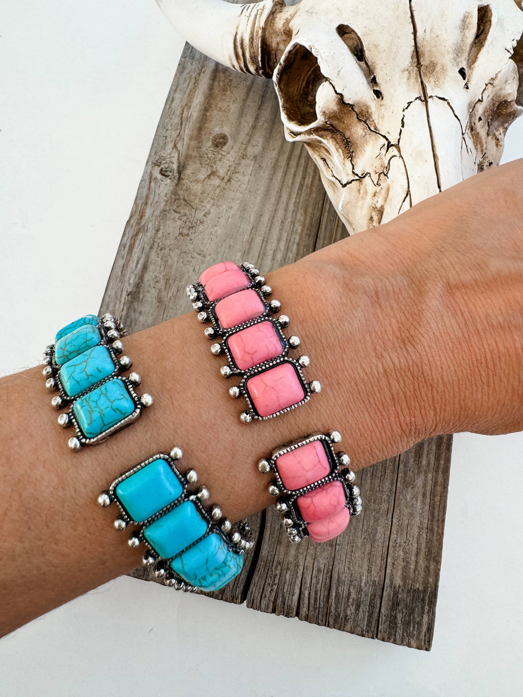 Rectangle Stone Hinge Bangle Bracelet