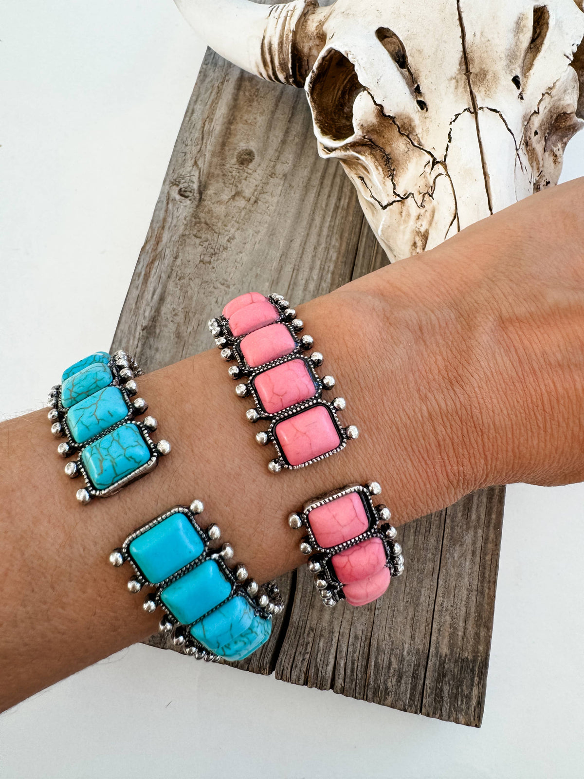 Rectangle Stone Hinge Bangle Bracelet