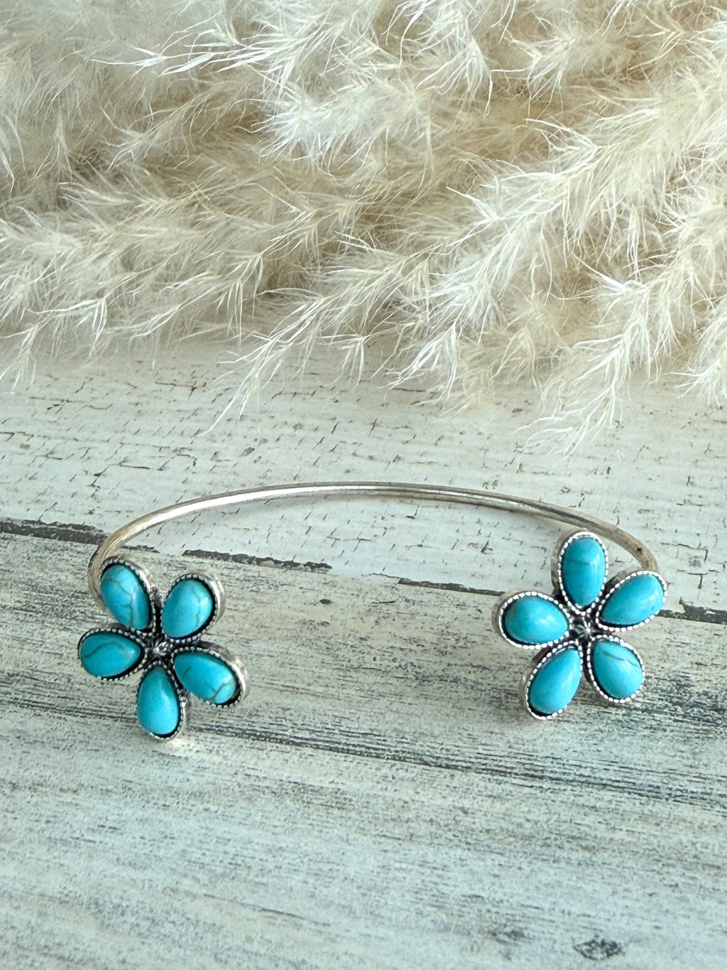 Turquoise Flower Reverse Cuff